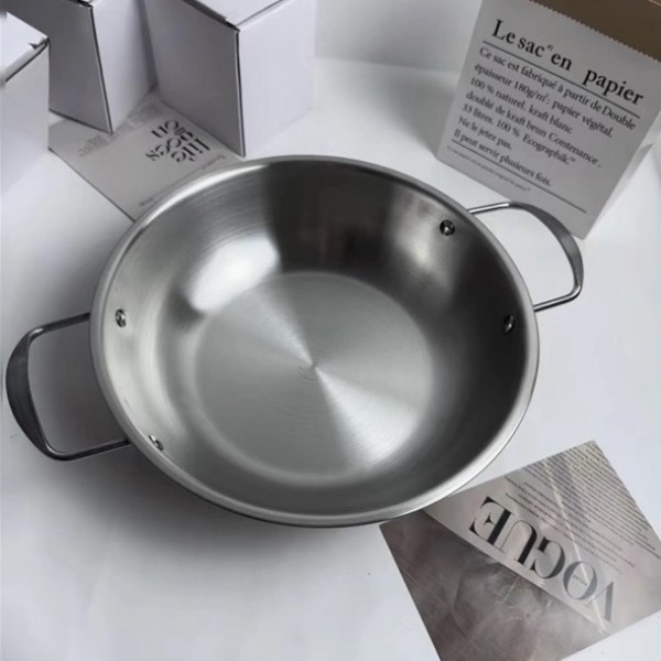 Stainless Steel Wok Household Non-stick Pan Cookware Saucepan Double Handle Cooking Pot Work Nonstick