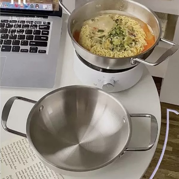Stainless Steel Wok Household Non-stick Pan Cookware Saucepan Double Handle Cooking Pot Work Nonstick